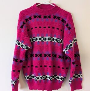 Urban Outfitters Pink and Black Patterned Sweater